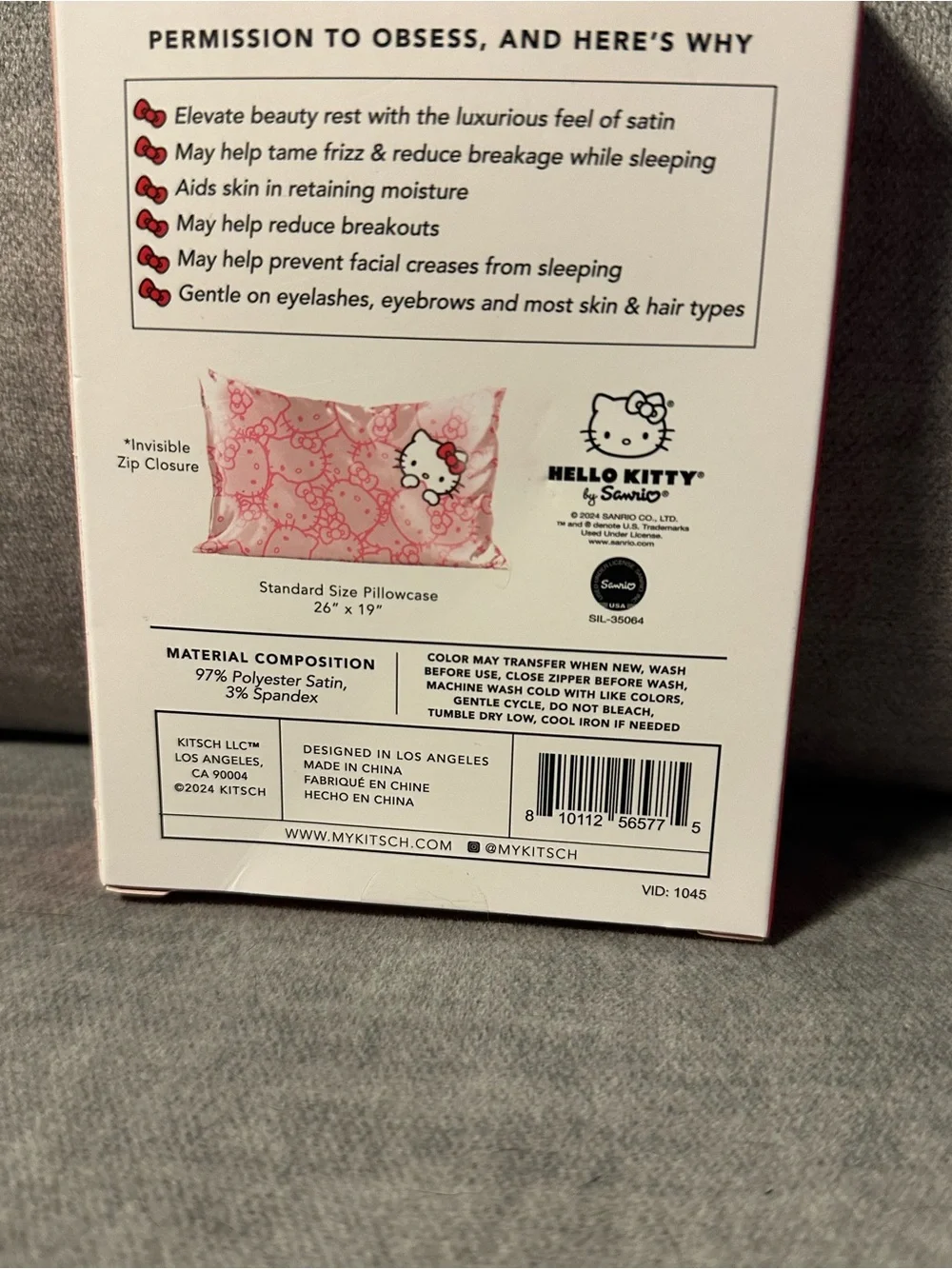 NIB KITSCH x Hello Kitty Pink Satin Standard size Pillowcase